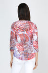 Top Ligne Tropical Print Crew in Multi.  Bright red, purple and burgundy leaf print with white.  Banded crew neck, 3/4 sleeve crinkle top.  Curved hem.  Relaxed fit._t_59771983659374