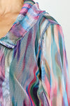 Top Ligne Color Streaks Mesh Zip Jacket in Multi.  Wide collar zip front mesh jacket with flounce inset at hem.  3/4 sleeve with sewn cuff.  A line shape. Relaxed fit._t_59662809989486