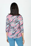 Top Ligne Colorful Stripes V Neck Top in Multi.  Bright zebra-inspired multi colored streaks.  V neck crinkle top with 3/4 sleeve.  Shirttail hem.  Relaxed fit._t_59670286795118