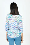 Top Ligne Chevron Crew in Multi.  Bright ombre and white chevron pattern.  Crinkle top with crew neck and 3/4 sleeve.  Curved hem.  Relaxed fit._t_59647798116718