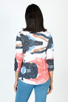 Top Ligne Abstract Streaks Crinkle Top.  Black, red and blue abstract print on white.  Crew neck crinkle top with 3/4 sleeve. Curved hem. Red trim at neckline.  Relaxed fit._t_59670432776558