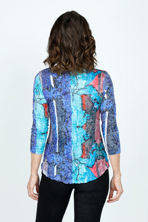 Top Ligne Floral Fusion Crew in Multi.  Bright abstract print.  Crew neck with 3/4 sleeve.  Banded neckline.  Curved hem. Relaxed fit._59570780176750