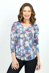 Top Ligne Plaid Flowers Top in Multi.  Rose embossed print with multi plaid and splash prints overprint.  V neck 3/4 sleeve top with curved hem.  Relaxed fit._t_36098259386568