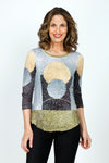 Top Ligne Artistic Orbs Crinkle Crew in Black/White/Gold.  Banded crew neck, 3/4 sleee top.  Curved hem.  Relaxed fit._t_59571207962990