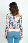 Top Ligne Watercolor Floral Crinkle Cardigan.  Cropped open front crinkle cardigan with draped neck.  Pointed in front with hidden pocket in neck placket.  Long sleeves.  Sewn edges.  Relaxed fit._t_52933845713262