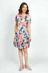 Top Ligne Watercolor Floral Crinkle Dress in Multi.  Bright washed floral print.  Crew neck dress with banded neckline and short sleeves.  Tiered inset ruffle below hip.  Side slits.  Relaxed fit._t_52933854364014