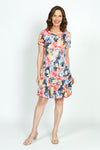 Top Ligne Watercolor Floral Crinkle Dress in Multi.  Bright washed floral print.  Crew neck dress with banded neckline and short sleeves.  Tiered inset ruffle below hip.  Side slits.  Relaxed fit._t_52933854232942