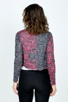 Top Ligne Geo Rose Cardigan.  Black and gray rose print with pink grid over print.  Open front cropped cardigan with long sleeves.  May be tied in front.  Relaxed fit._t_59570495422830