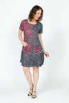 Top Ligne Geo Rose Dress.  Black & gray rose print with pink grid overlay.  Crew neck short sleeve dress with flounce inset from hip to hem.  2 front patch pockets.  Side slits.  Relaxed fit._t_59570387321198