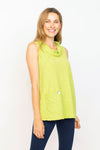 Habitat Cascade Swing Cowl in Garden.  Lime green textured cotton in cascading  wave pattern.  Crew neck with attached soft cowl.  Sleeveless.  Single front patch pocket with button trim. A line shape. Relaxed fit._t_35537203396808
