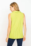 Habitat Cascade Swing Cowl in Garden. Lime green textured cotton in cascading wave pattern. Crew neck with attached soft cowl. Sleeveless. Single front patch pocket with button trim. A line shape. Relaxed fit._t_35537203364040