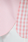 Cali Girls Judy Gingham Blouse in Pink/White.  Mixed size checks.  Pointed collar with open v.  Button front.  3/4 sleeve with fold back cuff.  Single breast patch pocket.  Back yoke with double loop detail.  Side seams wrap slightly to front with curved hem.  Relaxed fit._t_59821610467694