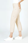 Elliott Lauren Slant Pocket Crop Cargo Pant in Chino.  Pull on pant with hidden elastic waistband.  Slant front cargo pockets.  2nd cargo pocket on side.  Stud detail.  Center seam detail.  24 1/2" inseam. _t_59635532988782