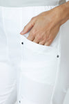 Elliott Lauren Slant Pocket Crop Cargo Pant in White.  Pull on pant with hidden elastic waistband.  Slant front cargo pockets.  2nd cargo pocket on side.  Stud detail.  Center seam detail.  24 1/2" inseam. _t_59635533349230