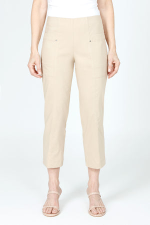 Elliott Lauren Classic Cargo Pant in Chino.  Pull on pant with hidden elastic waist.  Center seams front and back.  Front cargo pockets with stud detail.  Slim leg.  Inseam: 24 1/2"_59519366332782