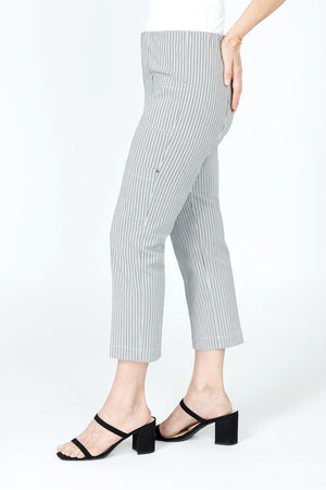 Elliott Lauren Stripe Crop Cargo Pant in Black & White vertical stripes.  Pull on pant with hidden elastic waist.  Double cargo pockets with stud detail.  Straight leg.  23 1/2" inseam._59516858368366