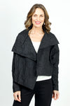 Planet Crushed Nylon Asymmetric Jacket in Black.  Open wide collar crinkle nylon jacket.  Long sleeves.  Asymmetric hem.  Oversized fit._t_36064588071112