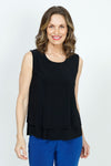 Sympli Sleeveless Double Layer Top in Black. Crew neck sleeveless shell. Double layer with shorter top layer. A line shape. Relaxed fit._t_35998410834120