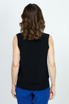 Sympli Sleeveless Double Layer Top in Black. Crew neck sleeveless shell. Double layer with shorter top layer. A line shape. Relaxed fit._t_35998410866888