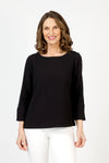 Habitat Crinkle Flutter Sleeve Top in Black.  Crinkle fabric.  Crew neck 3/4 sleeve top with tulip cuff and button detail at cuff.  Straight hem.  Relaxed fit._t_59821378503022