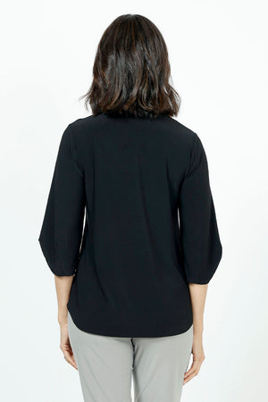 Sympli Classic Fit Lantern Top in Black.  Banded crew neck with 3/4 lantern sleeve.  Curved hem.  Relaxed fit._52882813518190