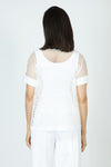 Honeycomb Boxy Top in White.  Open weave body.  Dolman short sleeves.  Solid jersey trim at crew neck, hem, shoulder and cuff.  Boxy shape. Relaxed fit._t_59772247638382