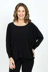 Sympli Trim Boxy Top in Black.  Crew neck with long dolman sleeve and banded cuff.  Diagonal front seam with pieced asymmetric hem.  Boxy fit._t_59519394840942