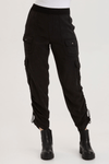 XCVI Sonova Pant in Black.  Pull on pant with terry elastic waist.  Front slash pockets.  Double cargo pockets with snap closures.  2 back snap flap pockets. Cinchable side seams with toggle closure.  Inseam: 28 1/2"._t_59594316808558