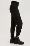 XCVI Sonova Pant in Black.  Pull on pant with terry elastic waist.  Front slash pockets.  Double cargo pockets with snap closures.  2 back snap flap pockets. Cinchable side seams with toggle closure.  Inseam: 28 1/2"._t_59594316710254