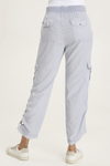 XCVI Sonova Pant in Spry Blue.  Pull on pant with terry elastic waist.  Front slash pockets.  Double cargo pockets with snap closures.  2 back snap flap pockets. Cinchable side seams with toggle closure.  Inseam: 28 1/2"._t_59594316775790