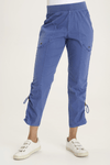 XCVI Otish Pant in Stellar Blue.  Pull on pant with jersey waistband and poplin body.  2 front slash pockets with curved raw edge and grommet detail. 2 back patch pockets.  Front and back center seams.  Side cinch cord with toggle closure.  28" inseam._t_59594384802158