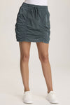 XCVI Marley Mini Skirt in Silken Pine.  Elastic drawstring waist mini skirt with contour seaming and ruched details.  Double cargo snap flap pockets.  A line shape.  Classic fit._t_59777140162926