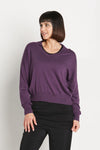 Planet Preppy Sweater in Plum.  Pima cotton/modal soft knit.  V neck with attached rib polo collar.  Long sleeves.  Drop shoulder.  Rib trim at neck, hem and cuff.  One size fits many.  Relaxed fit._t_35944222458056