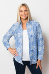 Sno Skins Embroidered Woven Blouse in Wedgewood blue.  Pointed collar button down with white floral  embroidery.  Long sleeves with button cuff and roll button tab.  Shirttail hem.  Relaxed fit._t_59765753872750