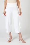 Sympli Splice Double Layer Crop Pant in White.  Pull on pant with drop waistband.  Inset side panels with double layer construction.  Top layer is shorter than bottom layer.  Raw edges.  Inseam: 24"_t_59821454983534