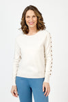 Lolo Luxe Grommet Sweater in Oatmeal.  Crew neck long sleeve sweater with metal grommet detail down center of each sleeve.  Rib trim at neck, hem and cuff.  Relaxed fit._t_59840767721838