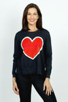 Lolo Luxe Big Heart Crew Sweater in Black with red heart edged in white.  Richly dyed knit with crew neck and long sleeves.  Side slits.  Rib trim at neck, hem and cuff.  Relaxed fit._t_59689009545582