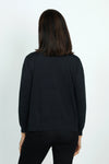 Lolo Luxe Big Heart Crew Sweater in Black with red heart edged in white.  Richly dyed knit with crew neck and long sleeves.  Side slits.  Rib trim at neck, hem and cuff.  Relaxed fit._t_59689009512814