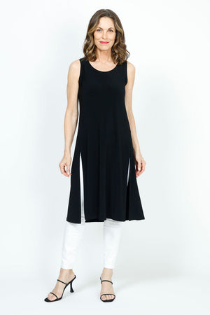 Sympli High Slit Over Under. Long tunic with deep slits over each leg. Crew neck sleeveless top. A line. Relaxed fit._35998419943624