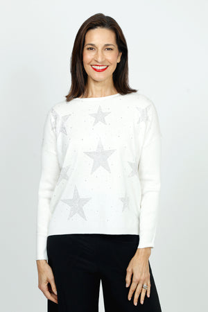 Metric Sweater with Stars in Ivory. Crew neck sweater with irridescent stars created from silver grommets. Long sleeves. _52986679591278