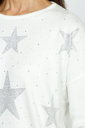 Metric Sweater with Stars in Ivory. Crew neck sweater with irridescent stars created from silver grommets. Long sleeves. _52986679722350