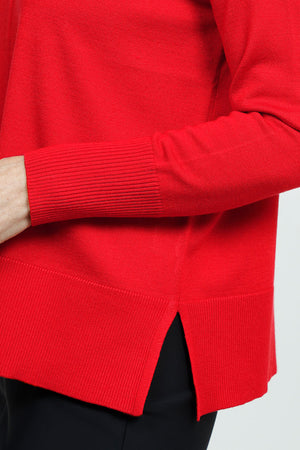 Metric Pull Over Seam Sweater in Fiery Red.  Crew neck long sleeve sweater with center raised seams.  Deep rib trim at hem and cuff.  Rolled neckline.  Relaxed fit._59513438241134