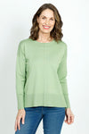 Metric Pull Over Seam Sweater in Pale Green.  Crew neck long sleeve sweater with center raised seams.  Deep rib trim at hem and cuff.  Rolled neckline.  Relaxed fit._t_59513438044526