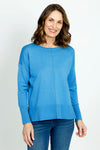 Metric Pull Over Seam Sweater in Blue Jewel.  Crew neck long sleeve sweater with center raised seams.  Deep rib trim at hem and cuff.  Rolled neckline.  Relaxed fit._t_59782999015790