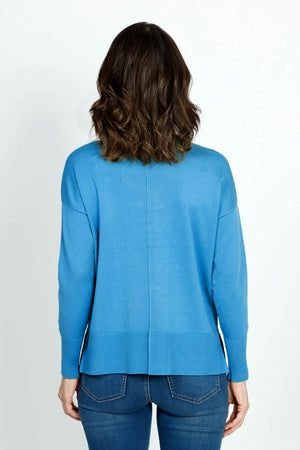 Metric Pull Over Seam Sweater in Blue Jewel.  Crew neck long sleeve sweater with center raised seams.  Deep rib trim at hem and cuff.  Rolled neckline.  Relaxed fit._59782999048558