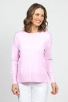 Metric Pull Over Seam Sweater in Pale Pink.  Crew neck long sleeve sweater with center raised seams.  Deep rib trim at hem and cuff.  Rolled neckline.  Relaxed fit._t_59611327168878