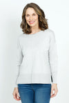 Metric Pull Over Seam Sweater in Pearl Gray.  Crew neck long sleeve sweater with center raised seams.  Deep rib trim at hem and cuff.  Rolled neckline.  Relaxed fit._t_59611327529326