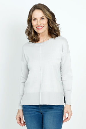 Metric Pull Over Seam Sweater in Pearl Gray.  Crew neck long sleeve sweater with center raised seams.  Deep rib trim at hem and cuff.  Rolled neckline.  Relaxed fit._59611327529326