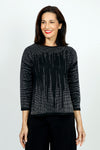 Metric Cascading Sequin Pullover in Black.  Cascading rhinestone sequins on front, back and sleeves.  Crew neck 3/4 sleeve knit with rib trim at neck, hem and cuff.  Relaxed fit._t_52985480184174