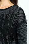 Metric Cascading Sequin Pullover in Black.  Cascading rhinestone sequins on front, back and sleeves.  Crew neck 3/4 sleeve knit with rib trim at neck, hem and cuff.  Relaxed fit._t_52985480020334